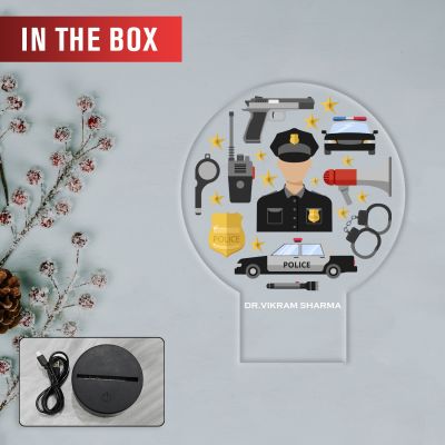 Personalized Police Theme LED Night Lamp Custom with Name Warm White Light Gift for Police Officer